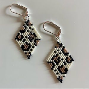 Handmade Beaded Leopard Print Earrings